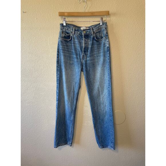 Reformation Cynthia High Rise Straight Cropped Mom Jeans Med Wash Button Fly 26 - Picture 2 of 16